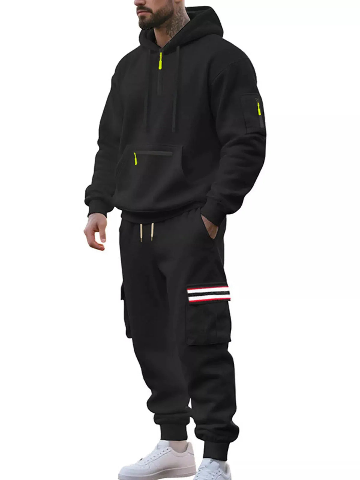 Men's Full Size Casual Half-Zip Hoodie and Cargo Pants Set Plus Size by Trendsi