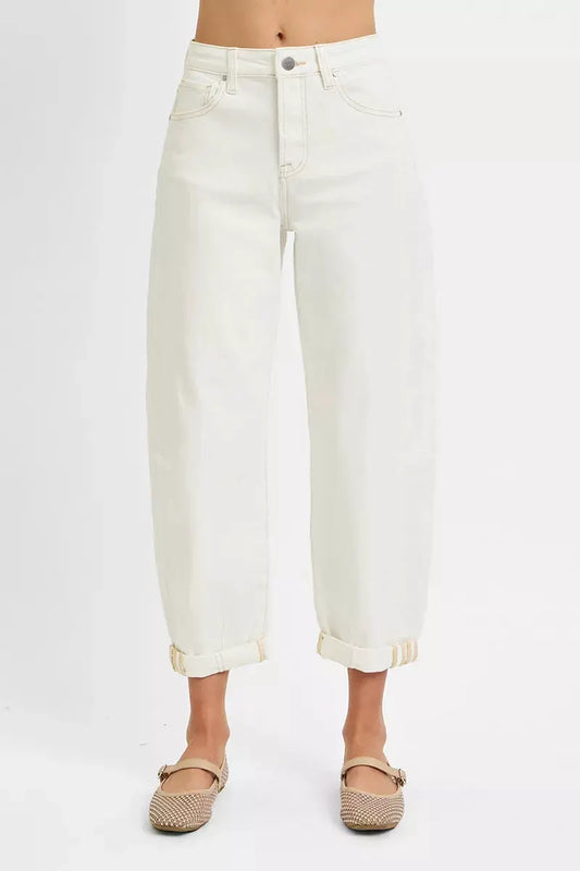 RISEN Full Size High Rise Barrel Cropped Jeans Plus Size by RISEN