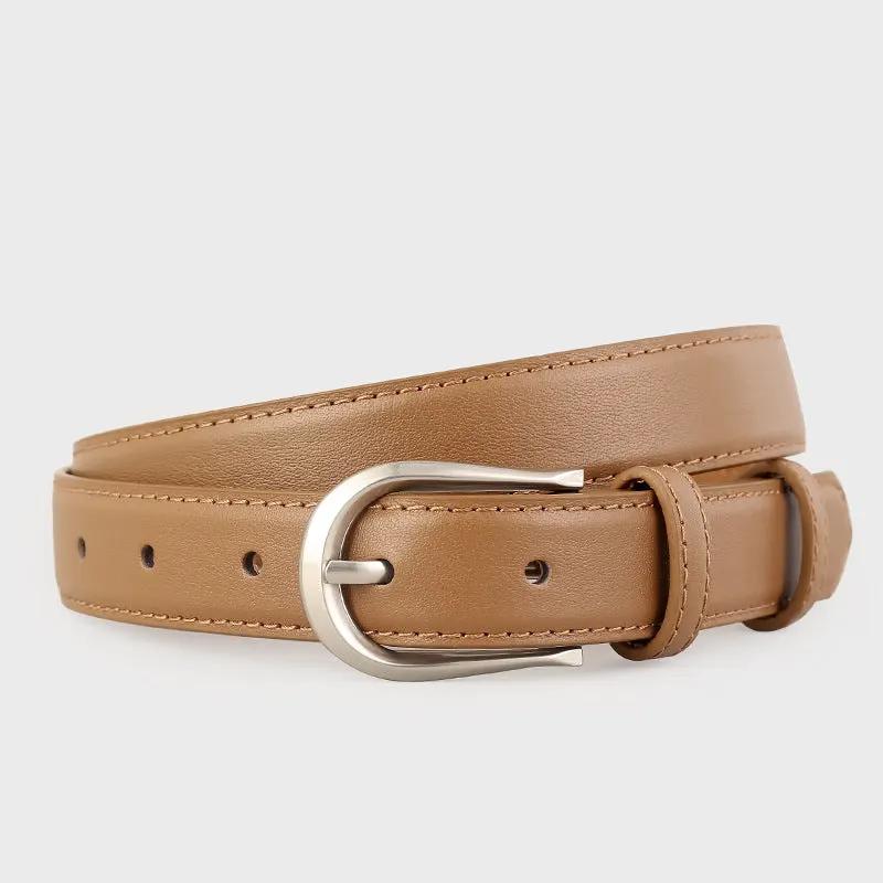 Classic Leather Belt with Silver Buckle by Trendsi