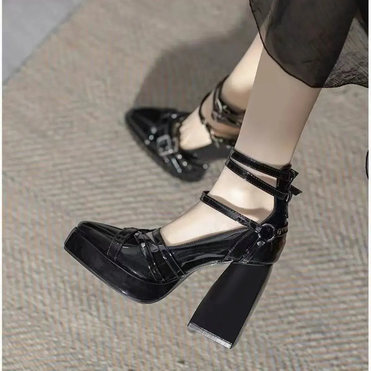 Gothic Platform Pumps with Multiple Buckle Straps by Partner Label