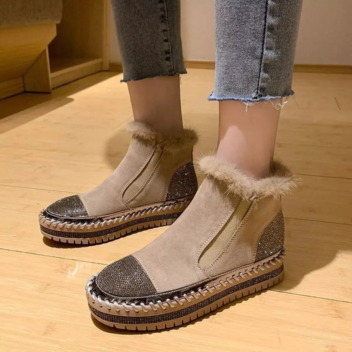Rhinestone Platform Ankle Boots by Partner Label