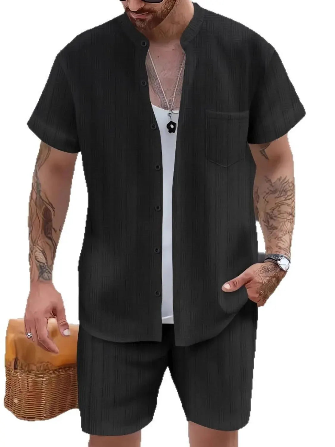 Men's Button Up Short Sleeve Shirt and Shorts Set by Trendsi