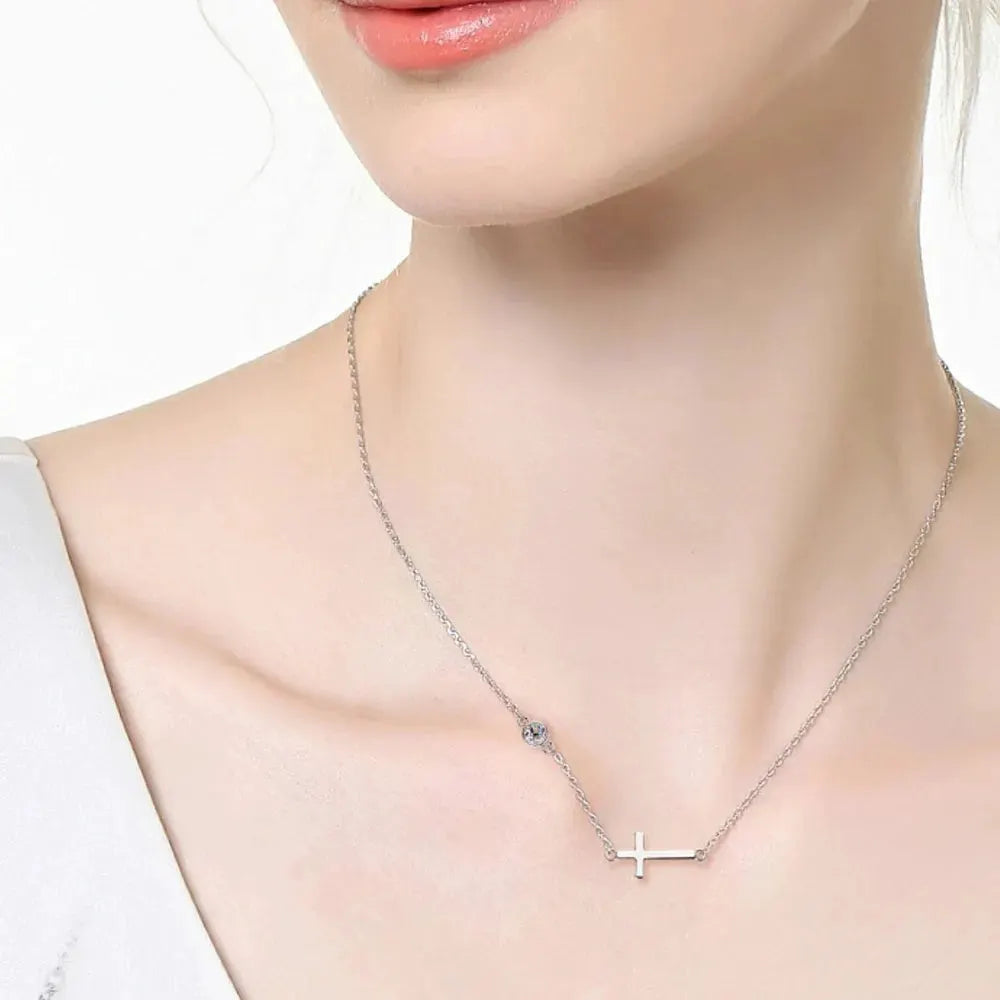 Cross 925 Sterling Silver Moissanite Necklace by Partner Label