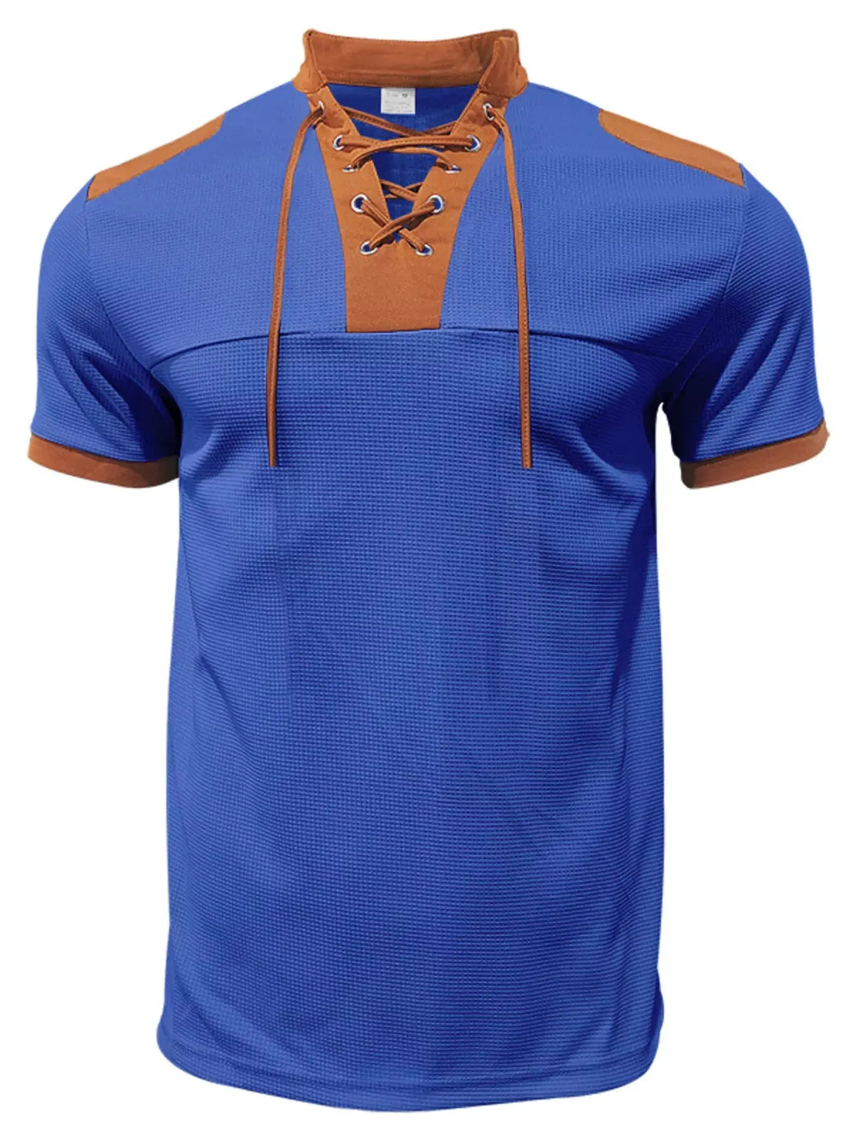 Men's Full Size Lace-Up Collar Casual Top and Shorts Set Plus Size by Trendsi