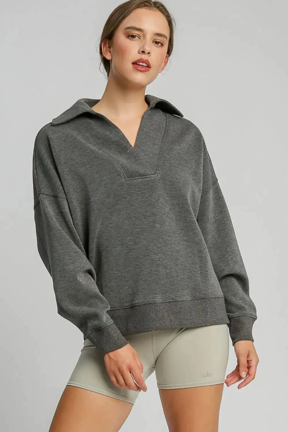 Umgee Johnny Collar Dropped Shoulder Sweatshirt by Oh