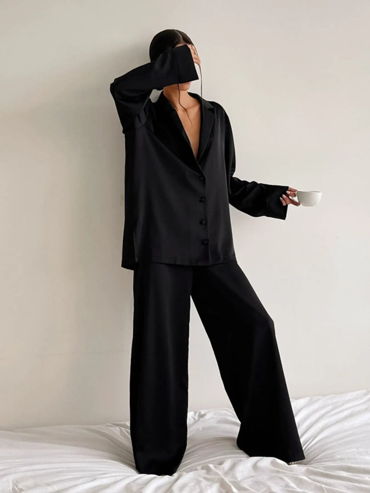 Long Sleeve Top and Wide Leg Pants Lounge Set by Partner Label