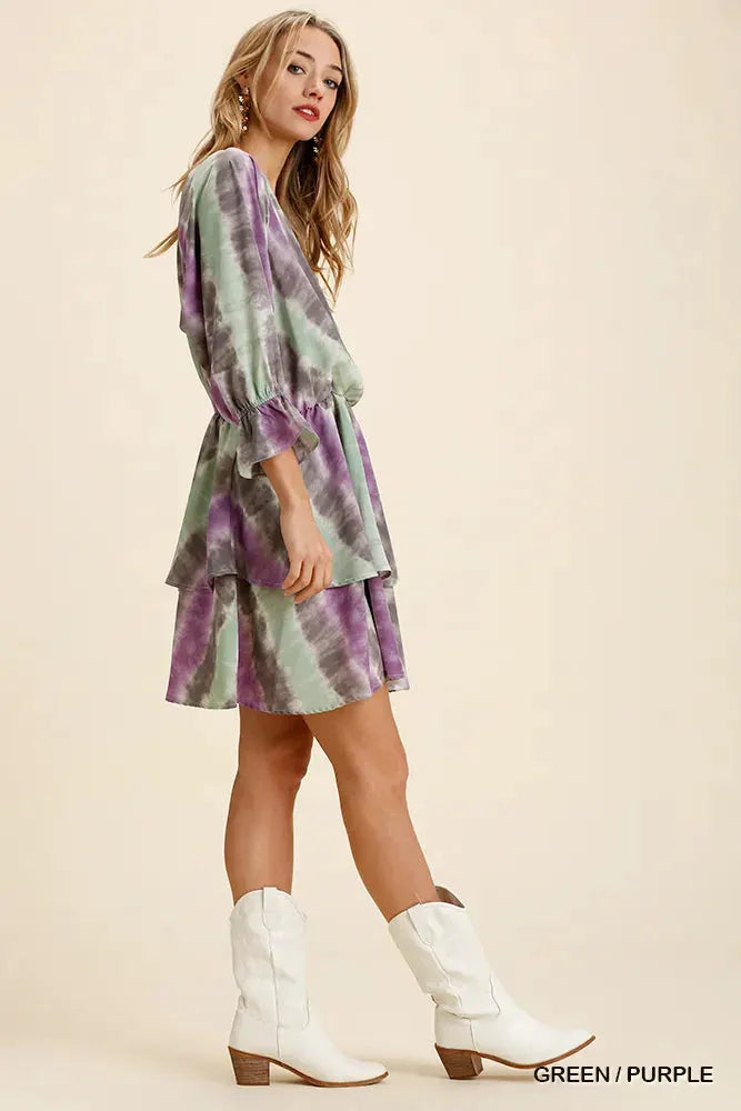 Umgee Tie Dye Ruffled Layered Dress with Elastic Waistband by Umgee