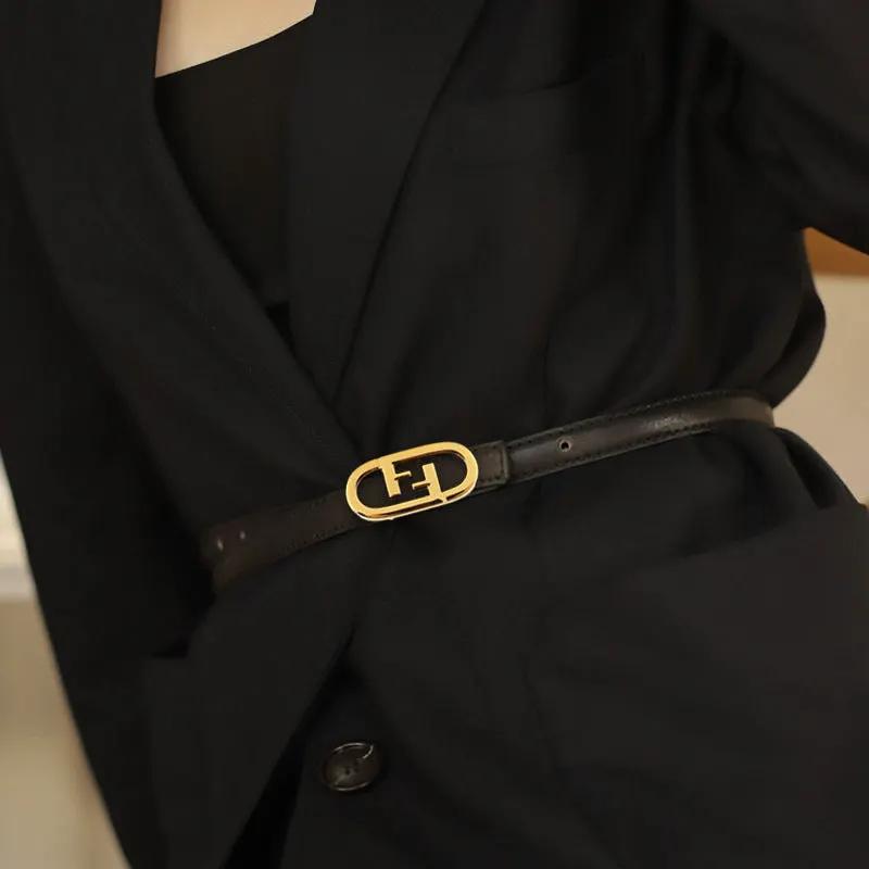Leather Belt with Golden Buckle by Trendsi