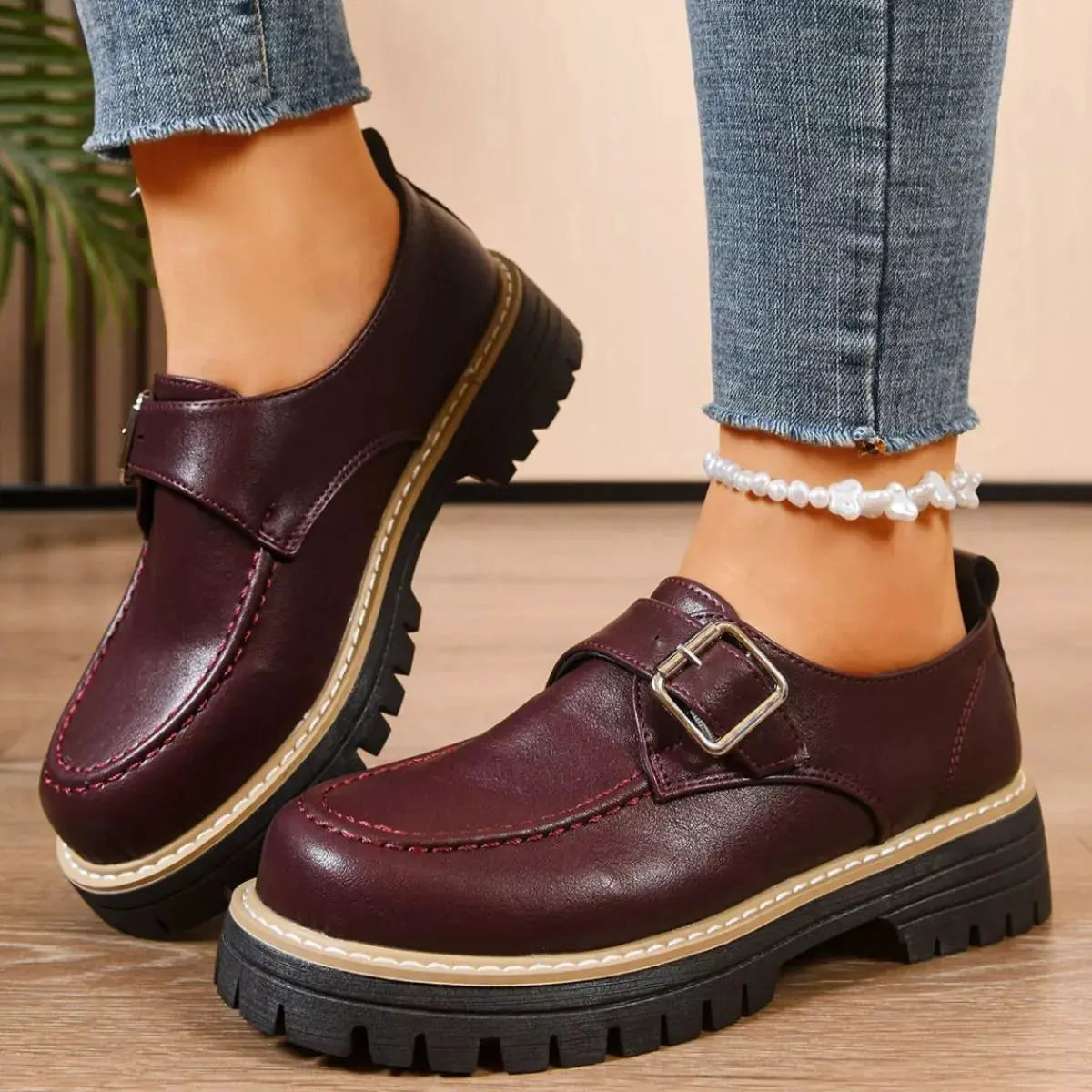 Round Toe Buckle Loafers by Partner Label