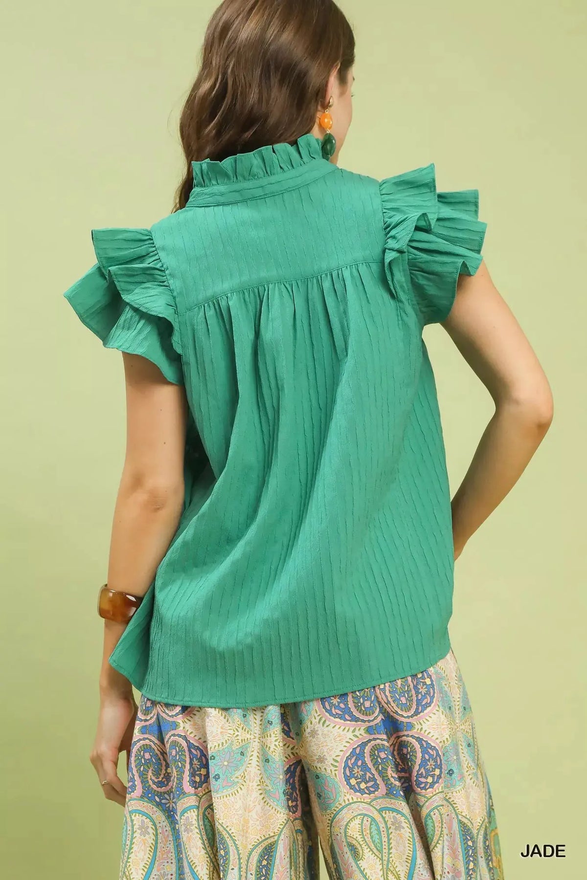 Umgee Ruffle Sleeve Textured Babydoll Blouse by Umgee