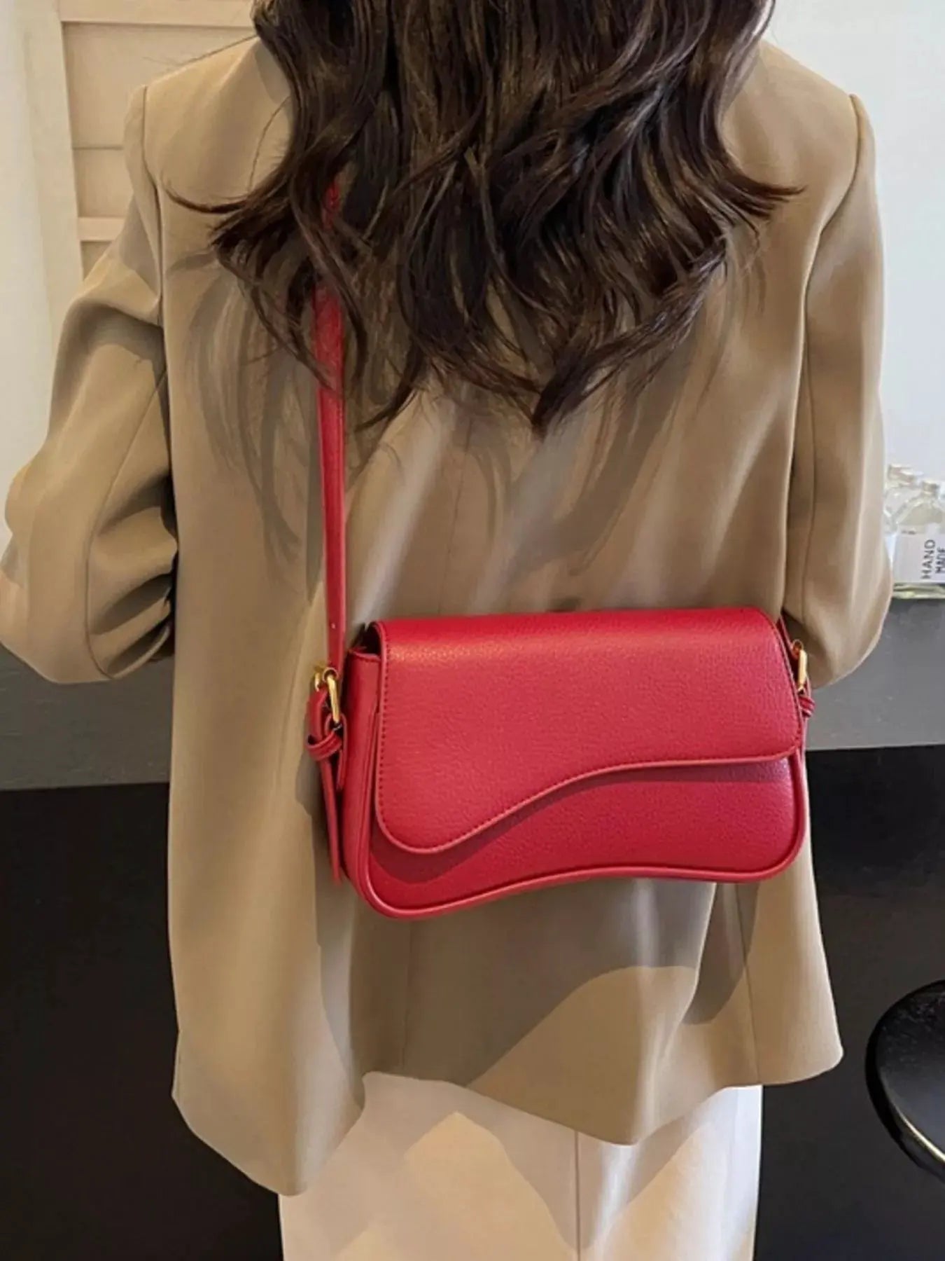 Solid Color Leather Crossbody Bag by Partner Label