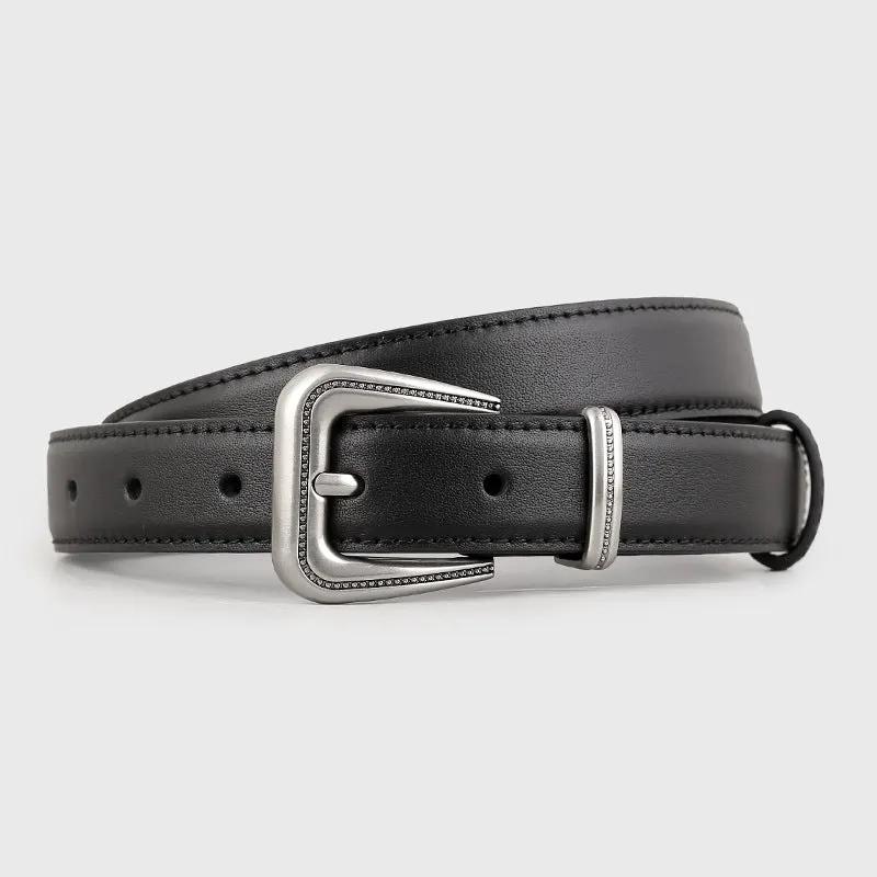 Leather Belt with Silver Buckle by Trendsi