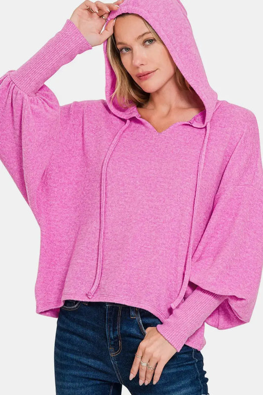 Zenana Brushed Hacci Drop Shoulder Cropped Hoodie by Zenana