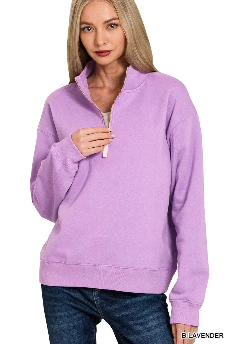 Zenana Fleece Half Zip Sweatshirt by Zenana