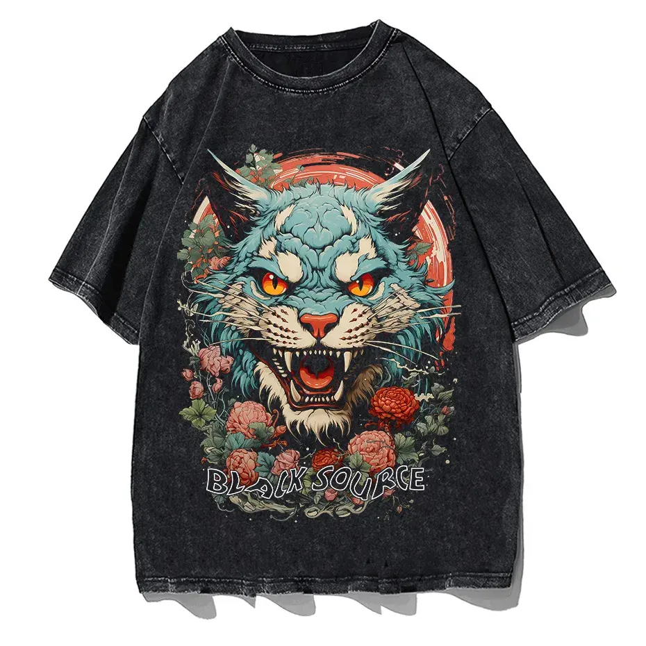 Japanese Tiger Head Graphic T-Shirt Oversized Streetwear Y2K Tee by Vimost Shop