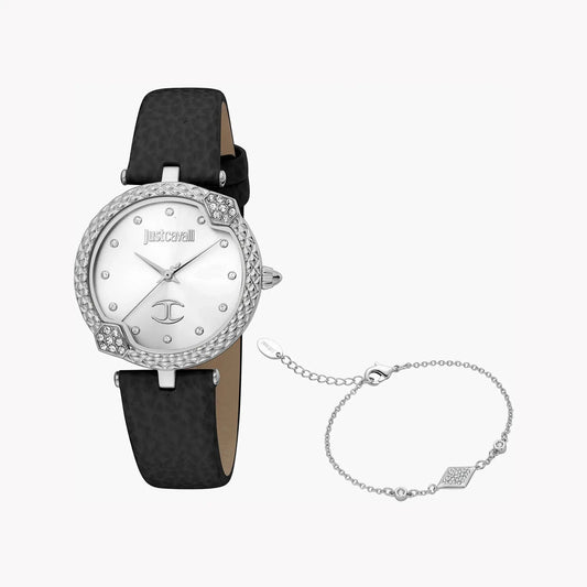 Just Cavalli Women's Silver Watch, Black Leather Band | Jc1l197l0015 by JUST CAVALLI