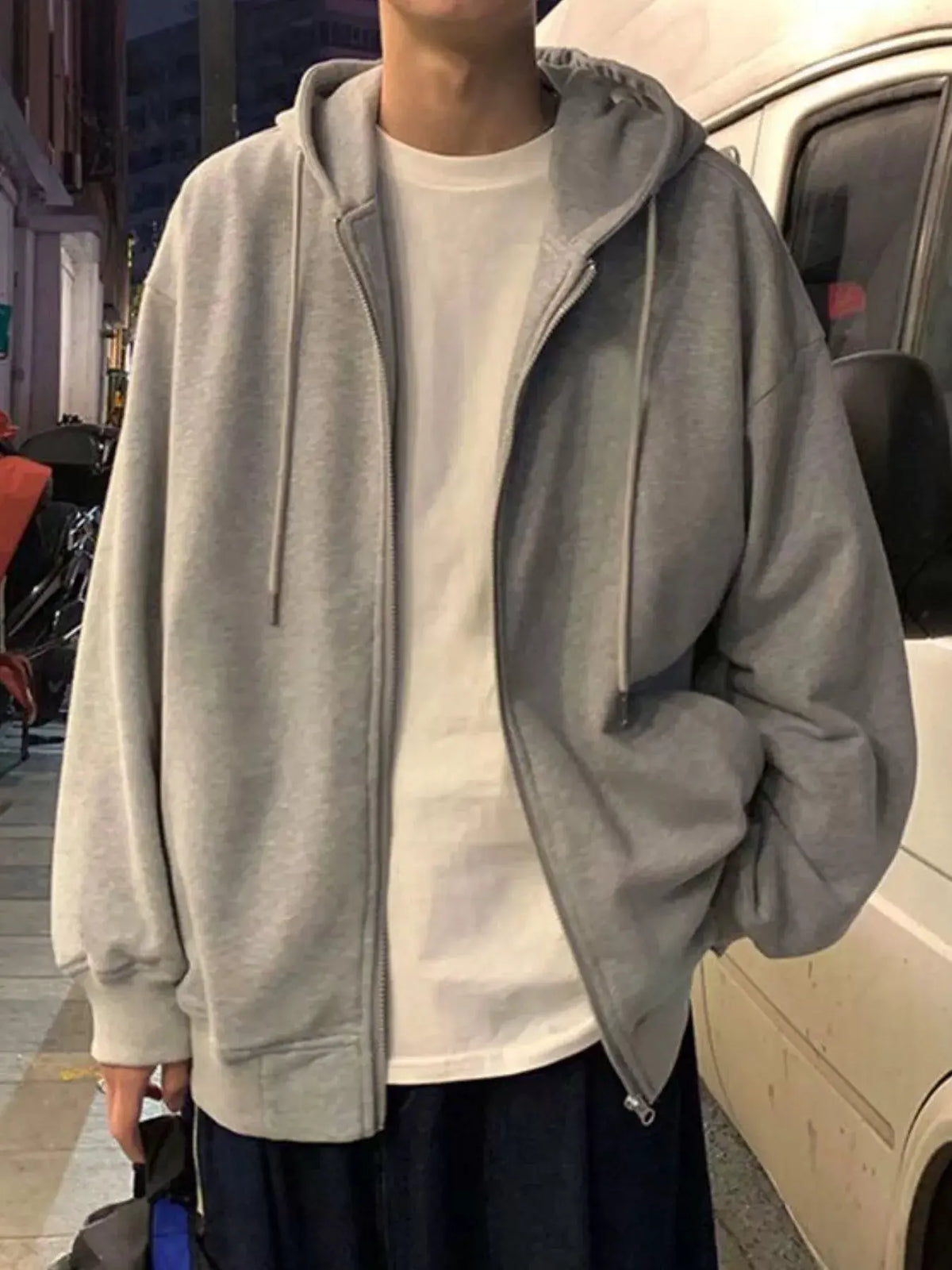 Men's Plus Size Casual Solid Color Zip-Up Hoodie by Partner Label