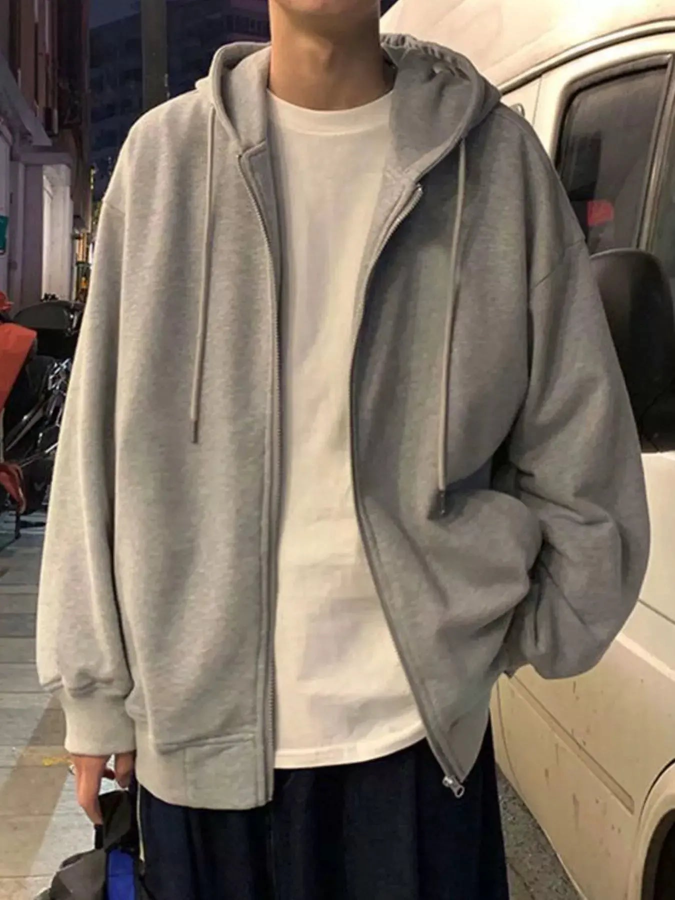 Men's Plus Size Casual Solid Color Zip-Up Hoodie by Partner Label