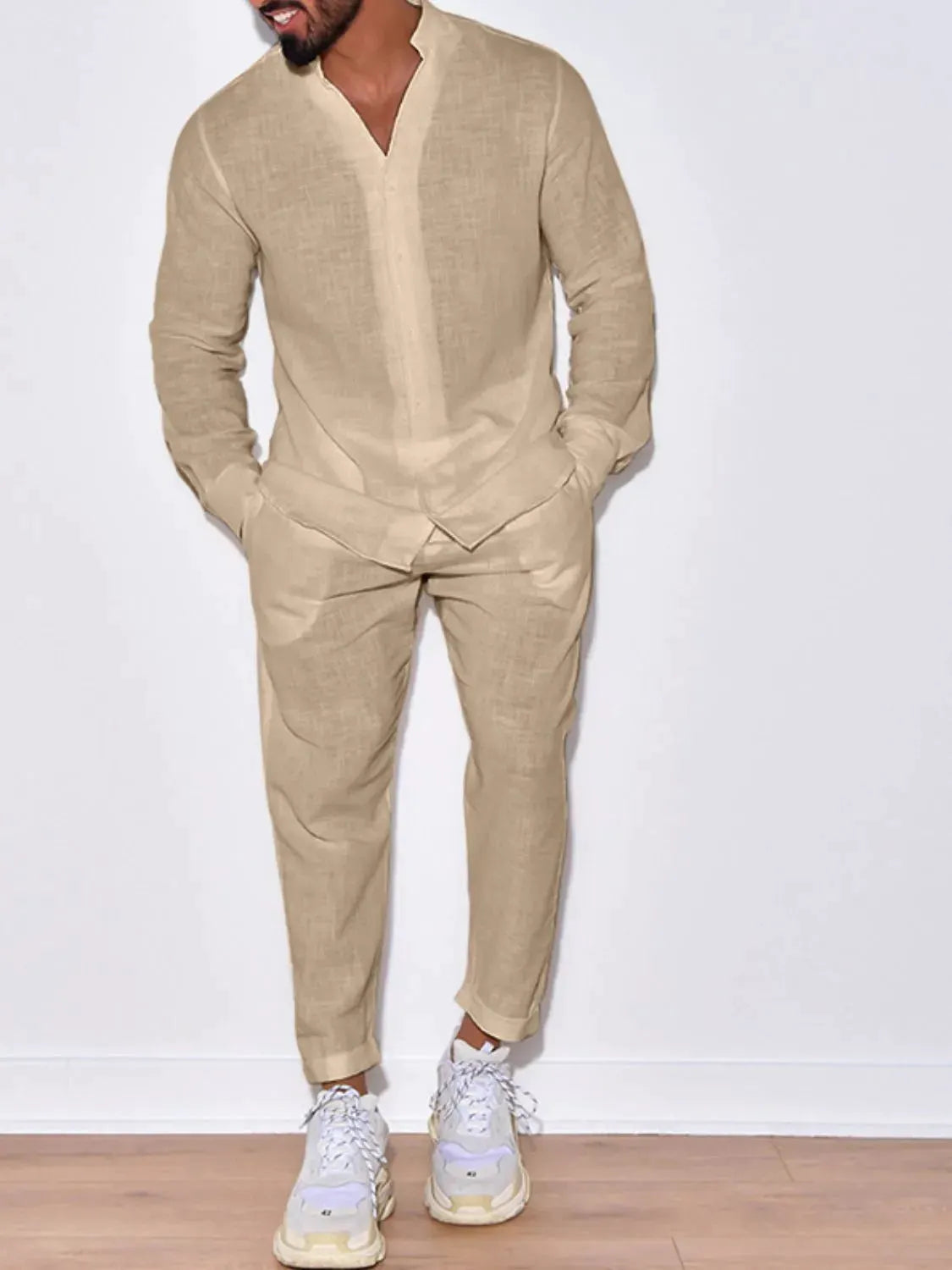 Men's Button Up Long Sleeve Top and Pants Set by Partner Label