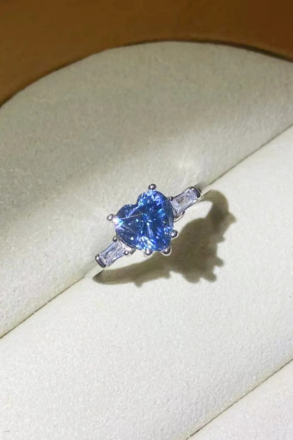 1 Carat Moissanite Heart-Shaped Platinum-Plated Ring in Blue by Partner Label