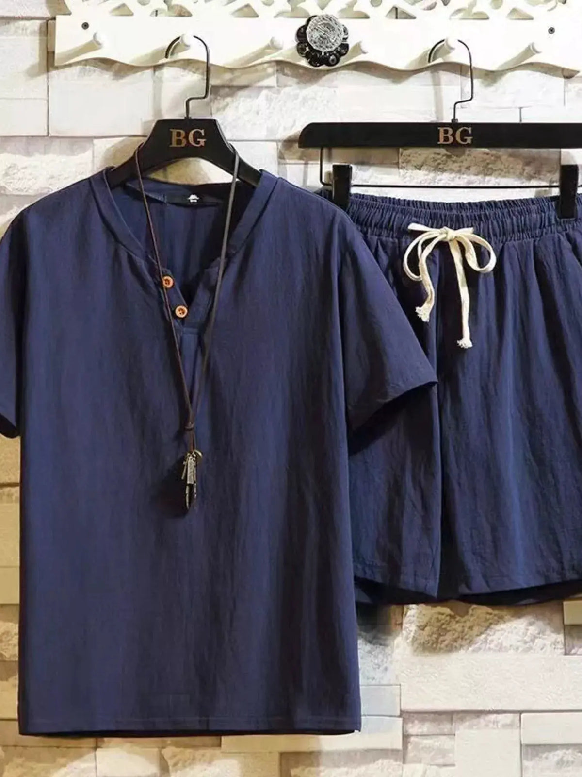 Men's Plus Size Short Sleeve Top and Shorts Set by Trendsi