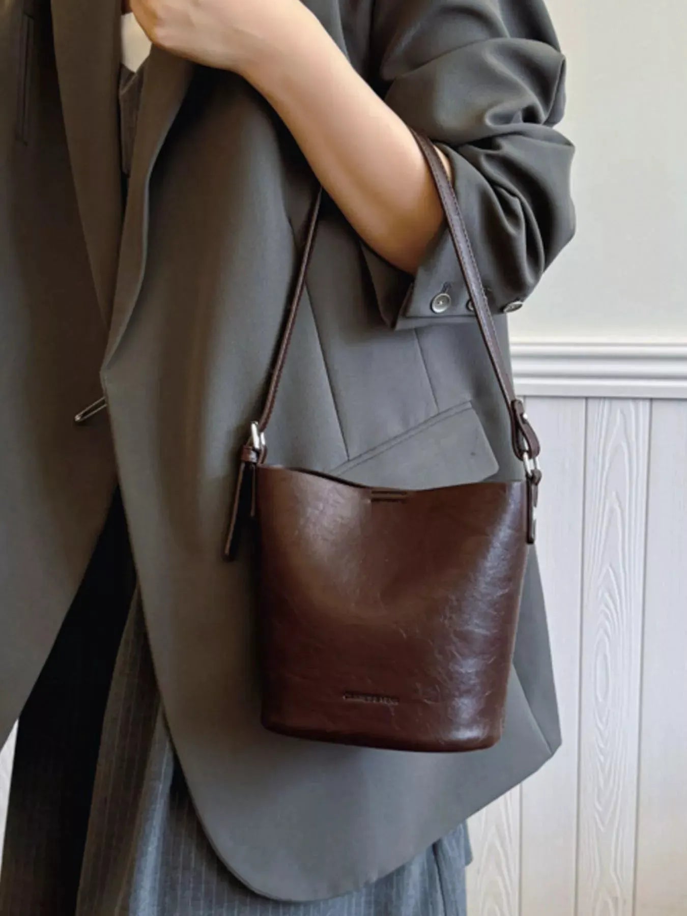 Leather Bucket Crossbody Bag by Partner Label