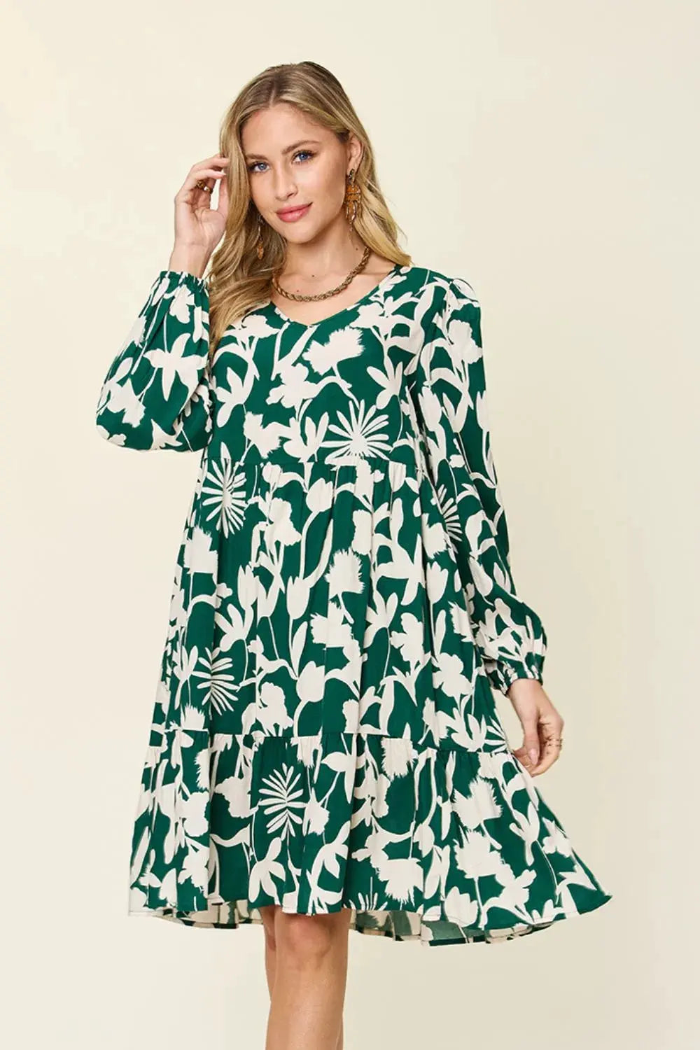 Double Take Full Size Printed Ruffle Hem Dress with Pocket by Double Take