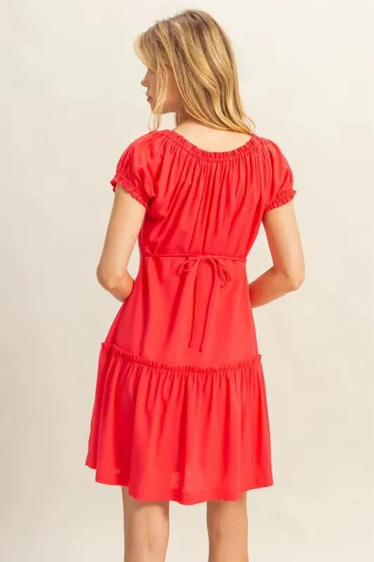 HYFVE Ruched Frill Tiered Short Sleeve Mini Dress by HYFVE