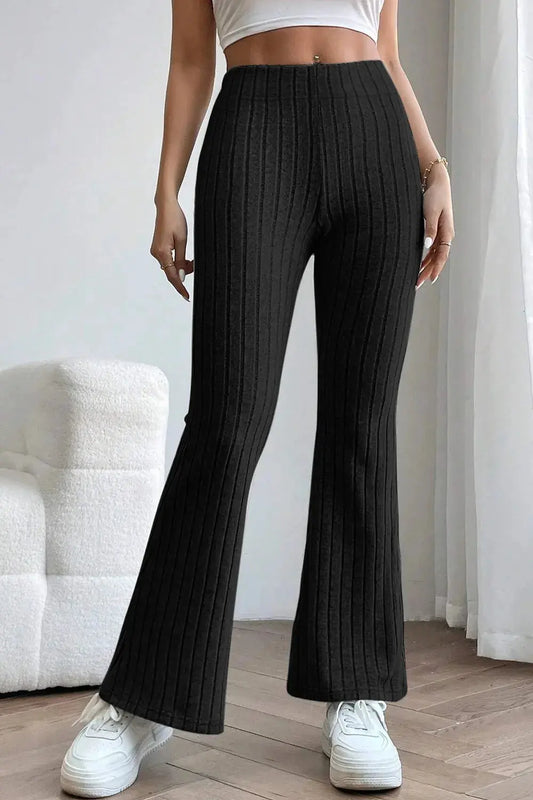 Basic Bae Full Size Ribbed High Waist Flare Pants by Partner Label