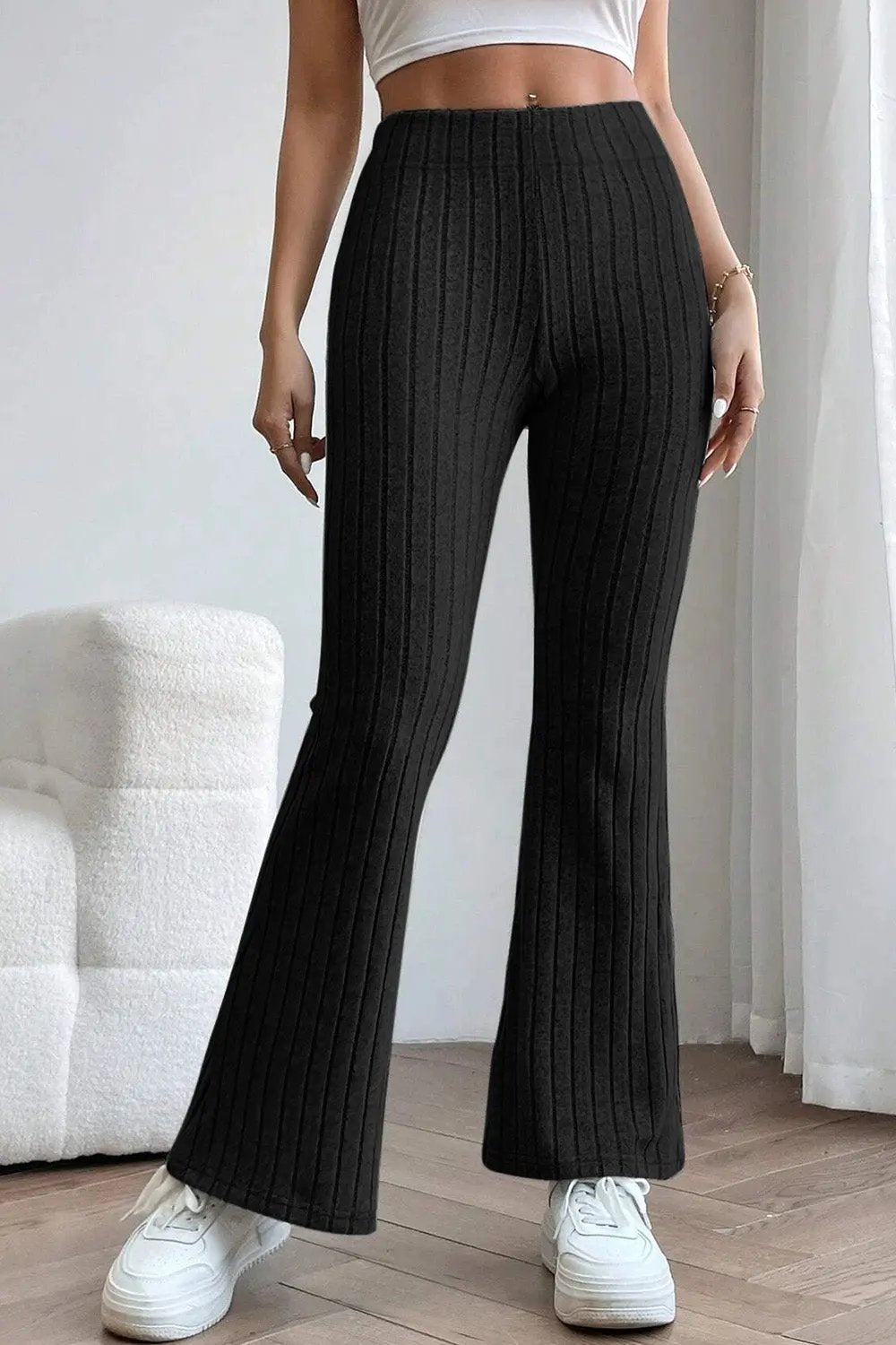 Basic Bae Full Size Ribbed High Waist Flare Pants by Partner Label