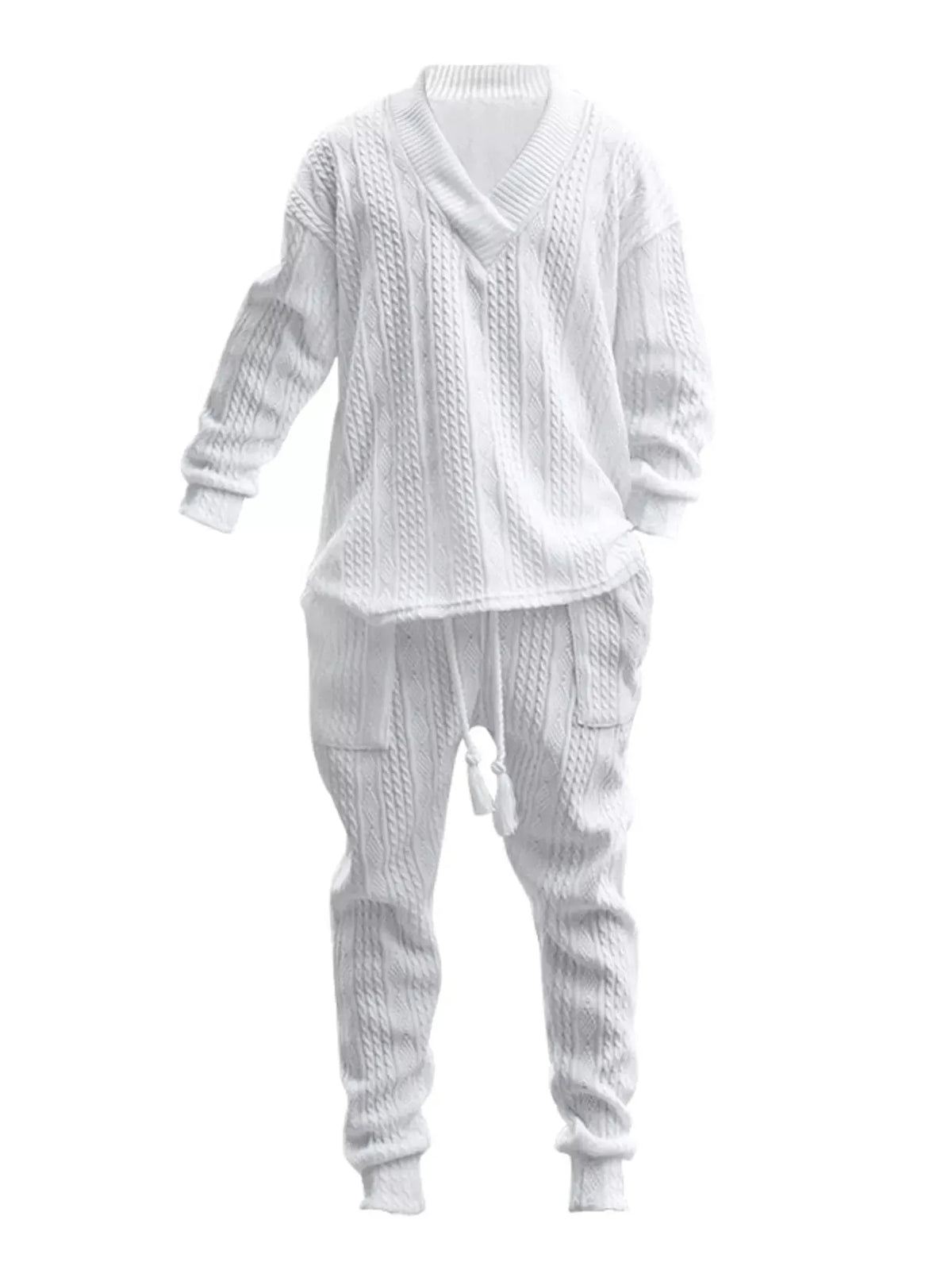 Men's Full Size Texture Knit Dropped Shoulder Top and Pants Set Plus Size by Trendsi