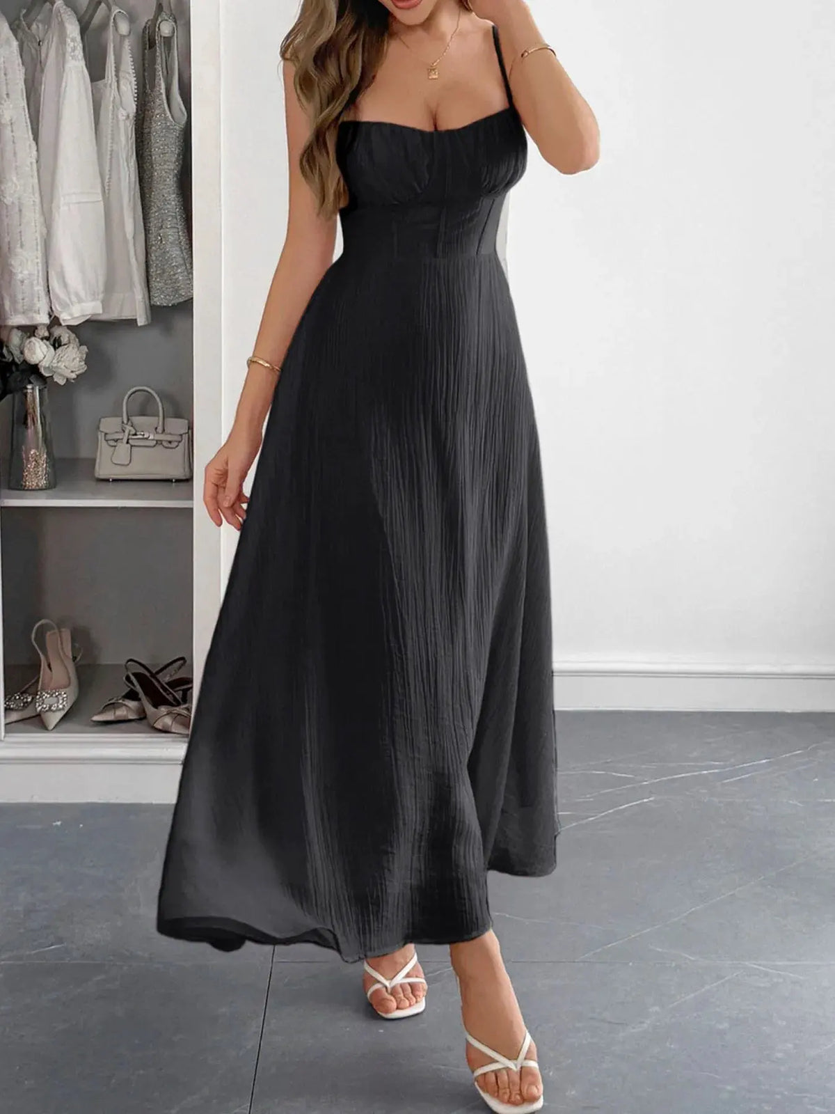 Texture Sweetheart Neck Backless Cami Dress by Partner Label