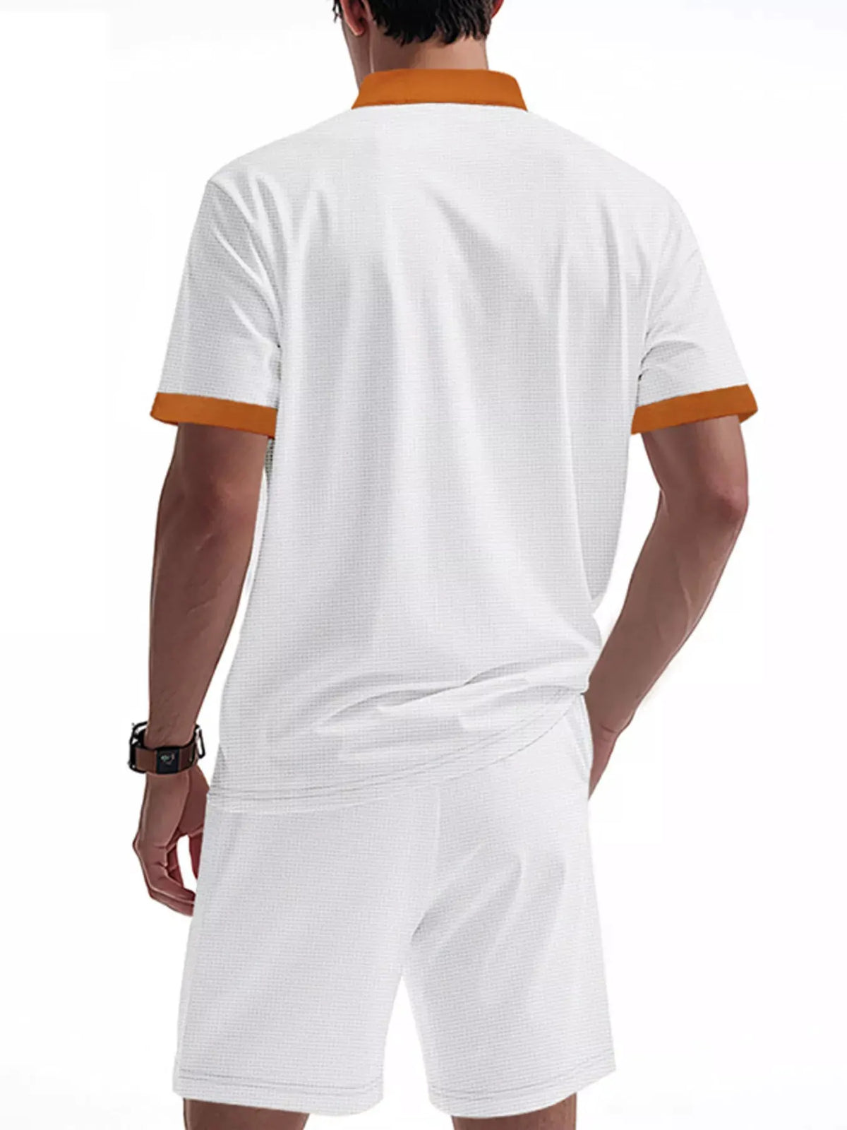 Men's Full Size Lace-Up Collar Casual Top and Shorts Set Plus Size by Trendsi