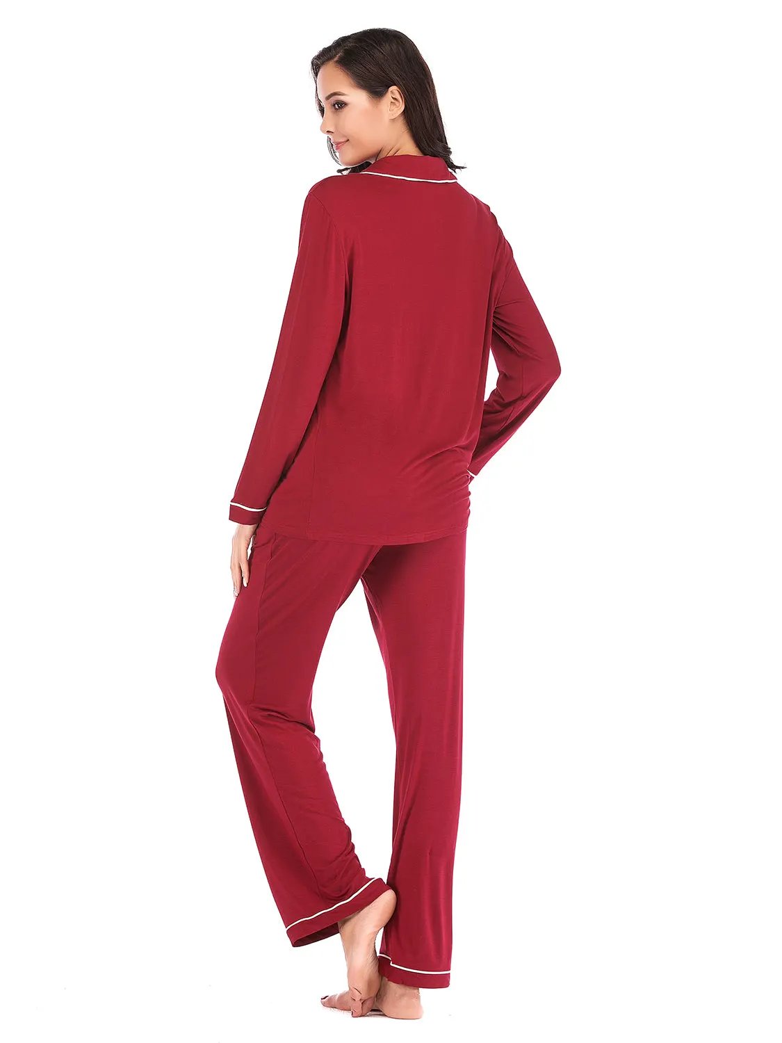 Collared Neck Long Sleeve Loungewear Set with Pockets by Partner Label