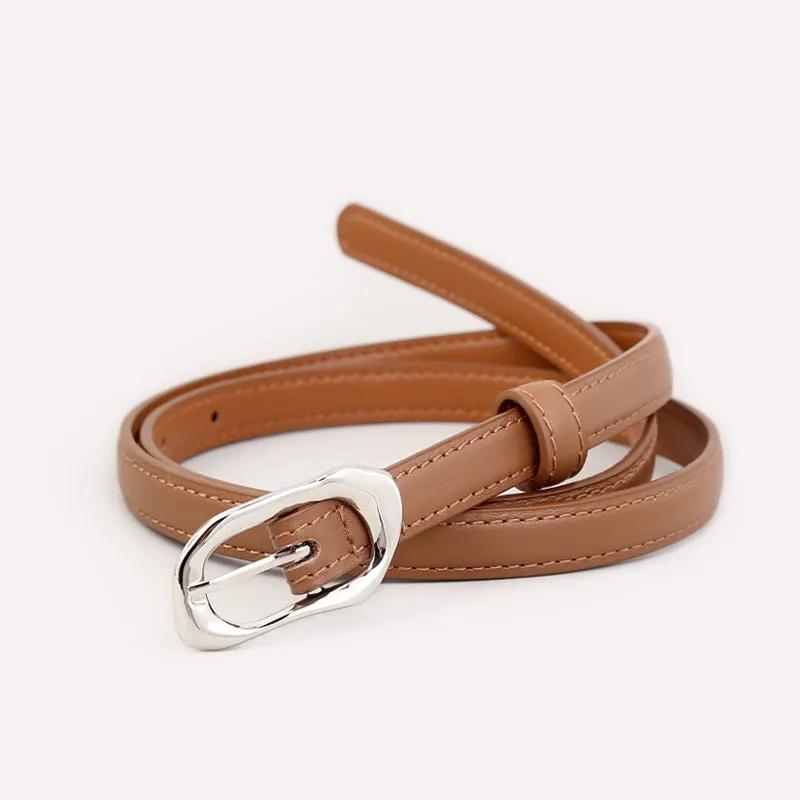 Silver Buckle Skinny Belt by Trendsi