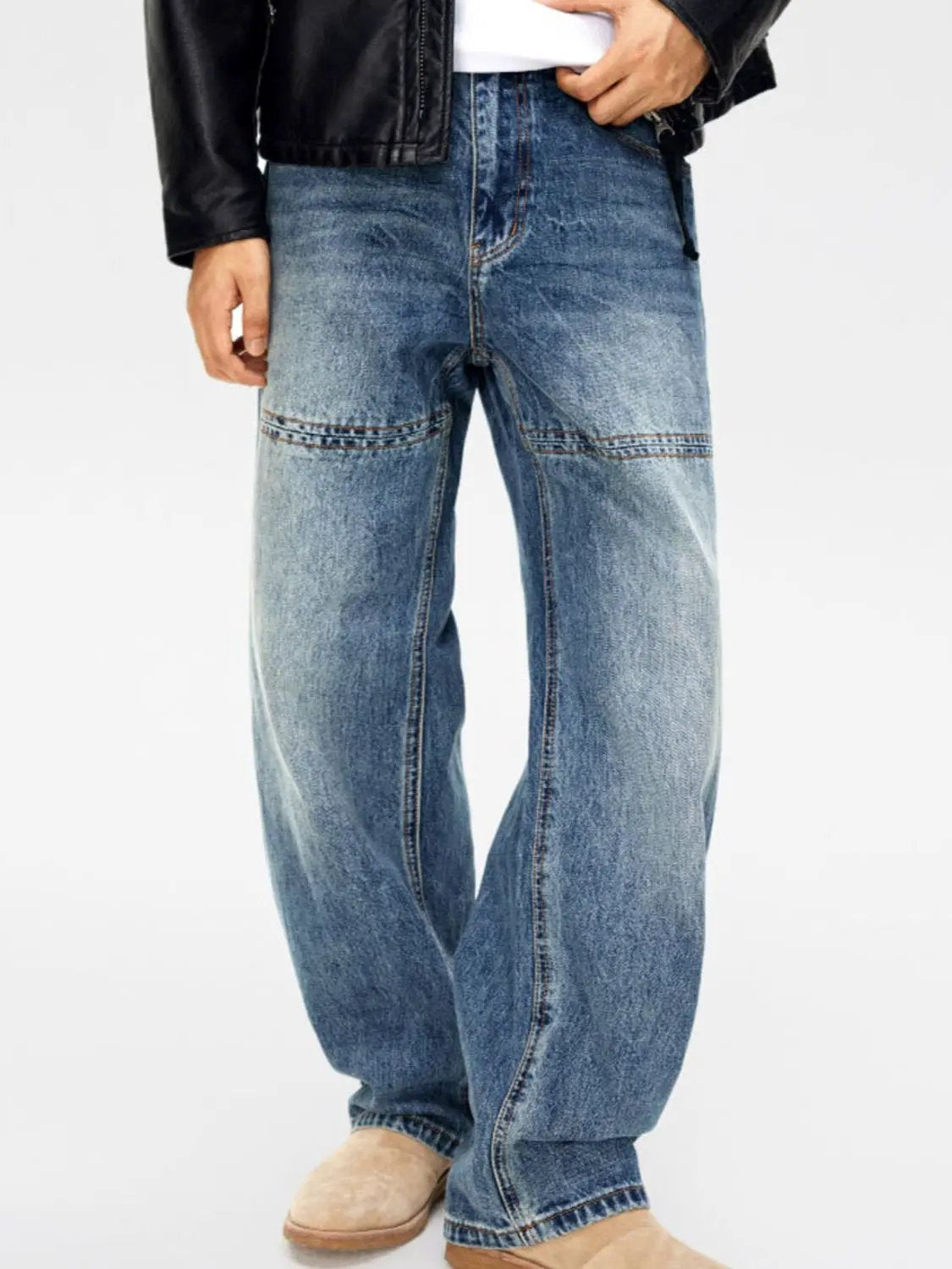 Men's Full Size Vintage Wash Relaxed Fit Jeans Plus Size by Partner Label
