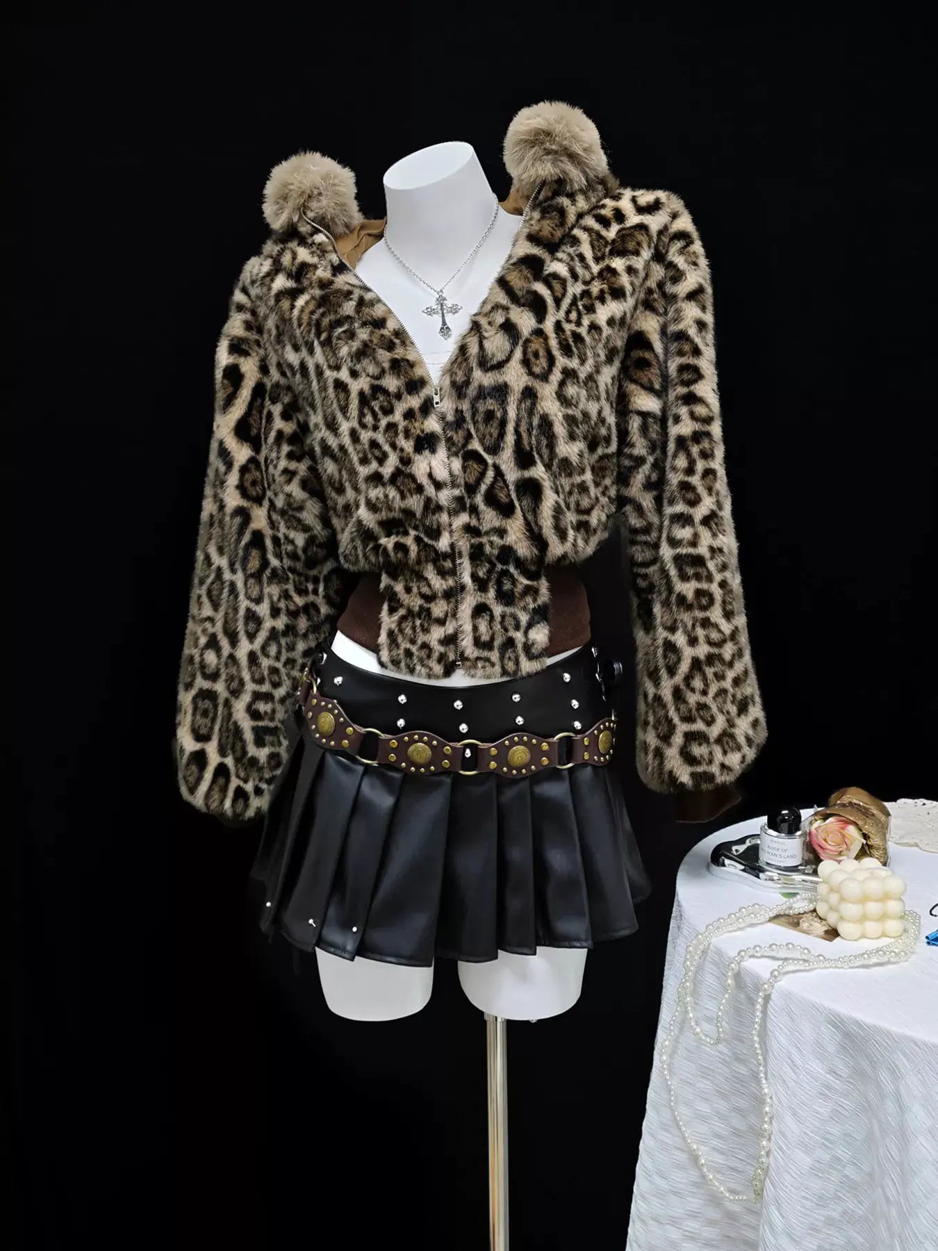 Leopard Faux Fur Hooded Outerwear by Partner Label