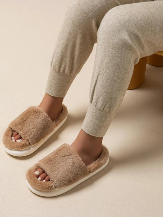 Fluffy Open Toe Comfort Slippers by Partner Label