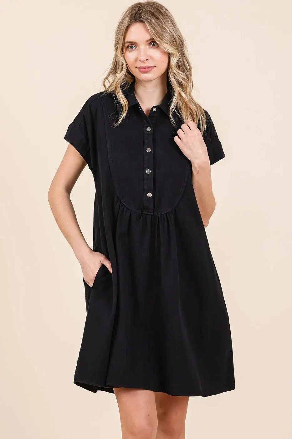 Mittoshop Twill Short Sleeve Collared Mini Dress by Mittoshop