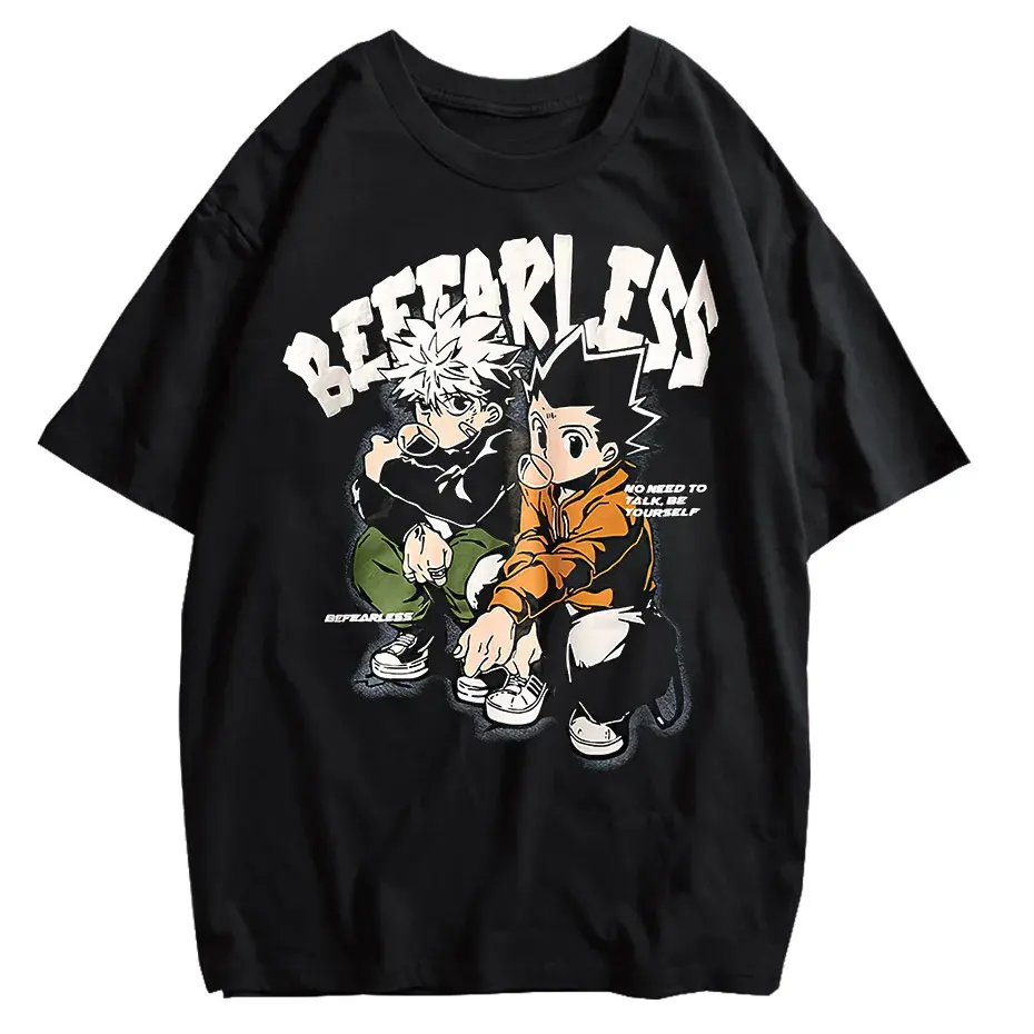 Men's Distressed Anime Graphic T-Shirt Hip Hop Harajuku Streetwear Cotton Oversized Tee by Vimost Shop