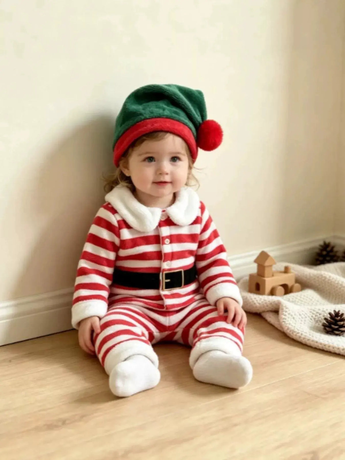 Children's Christmas Striped Pajama Set with Matching Hat by Trendsi