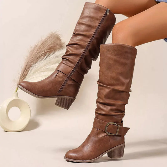 Round Toe Block Heels Boots by Partner Label