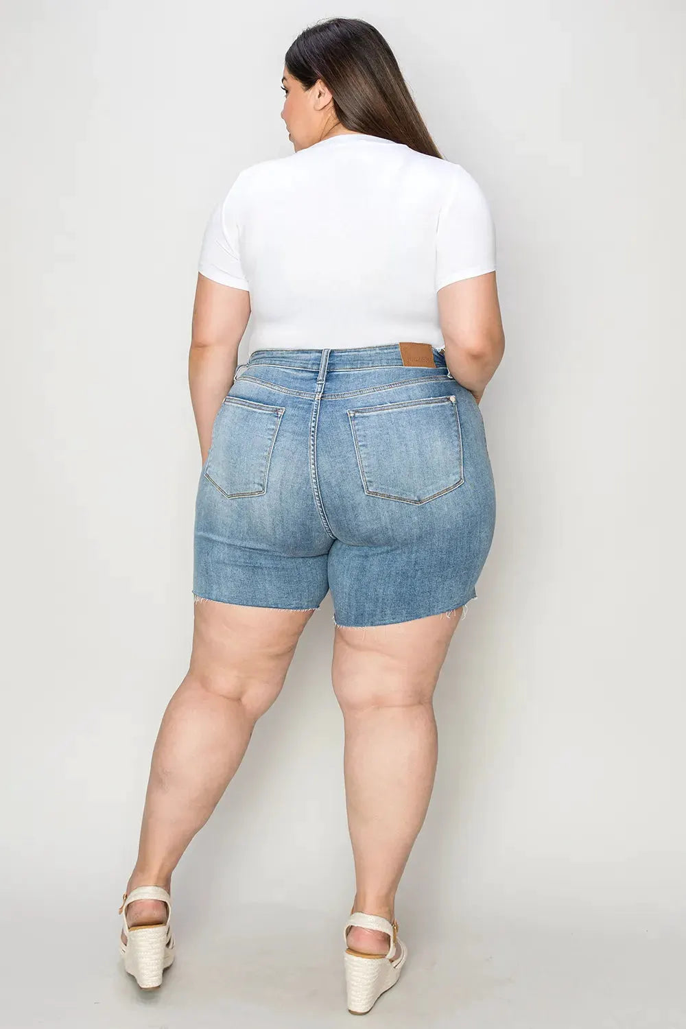 Judy Blue Full Size High Waist Raw Hem Denim Shorts by Judy Blue