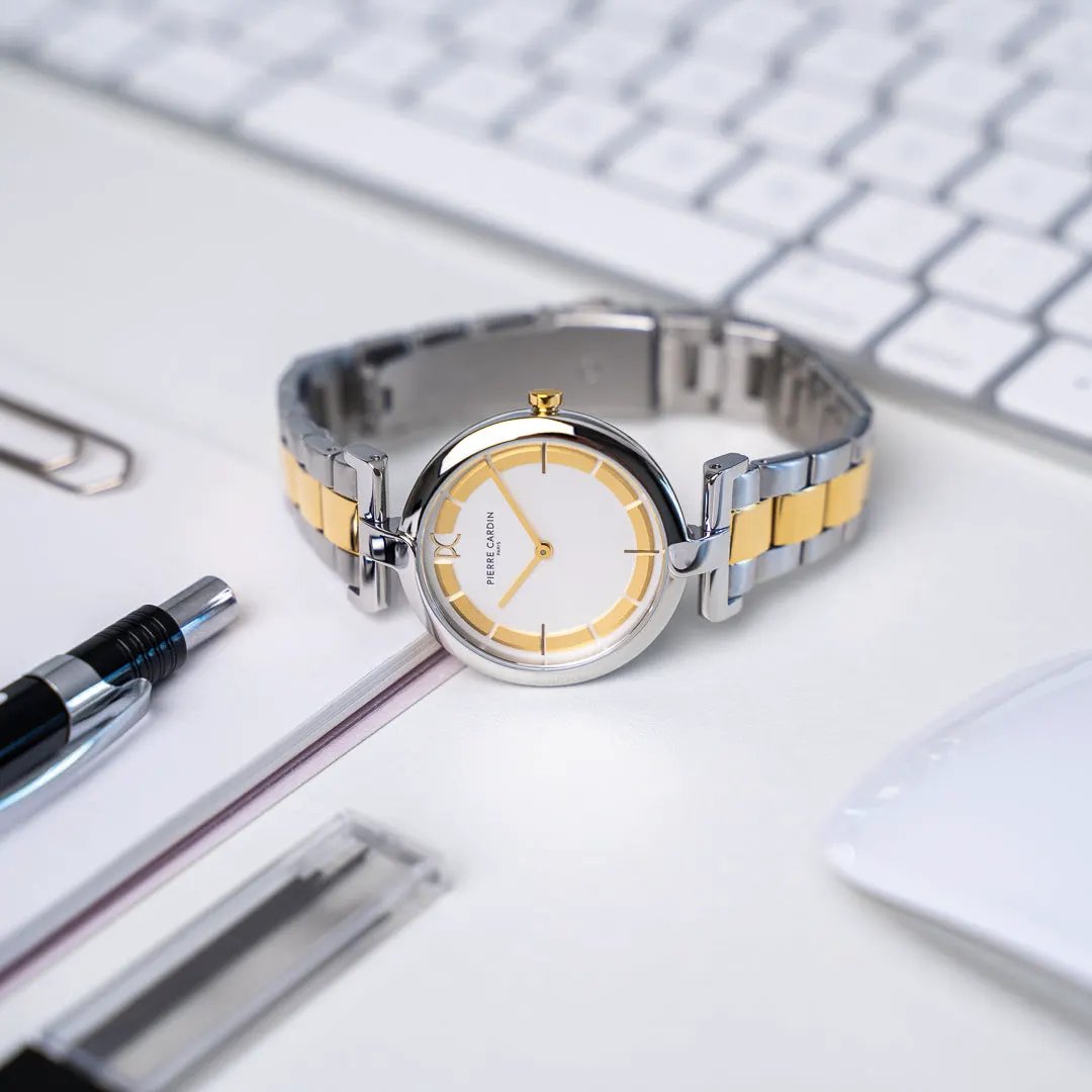 Pierre Cardin Women's Two Tone Silver & Gold Watch, White Dial | Cmd.3535 by PIERRE CARDIN