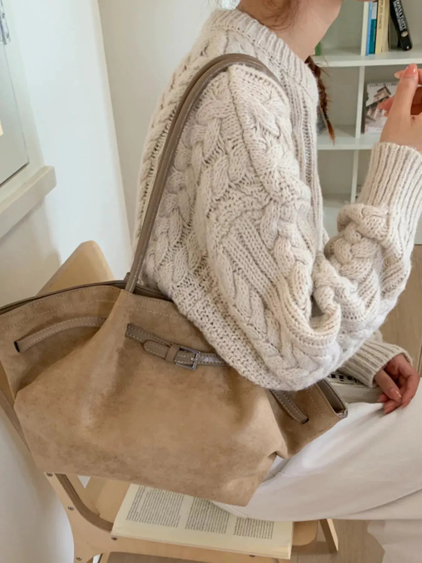 Solid Color Buckle Tote Bag by Partner Label