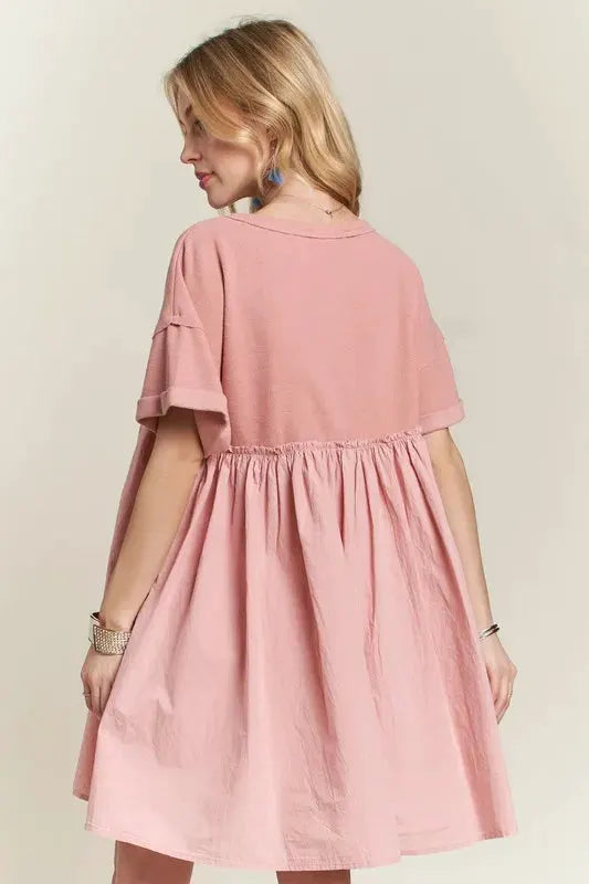 ADORA Round Neck Half Sleeve Babydoll Dress by Partner Label