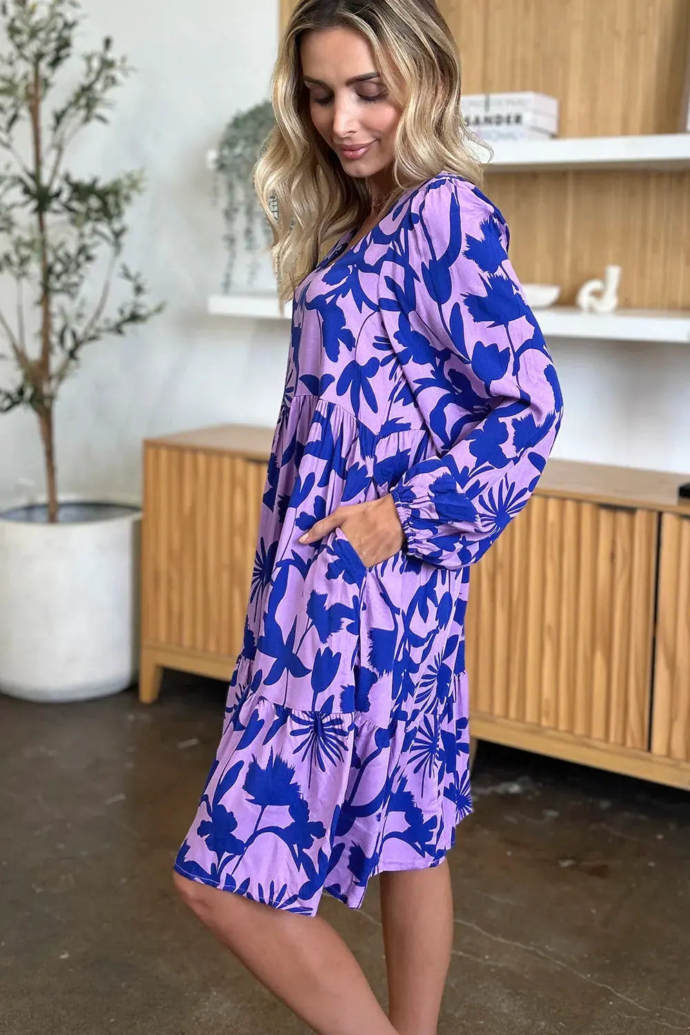 Double Take Full Size Printed Ruffle Hem Dress with Pocket by Double Take
