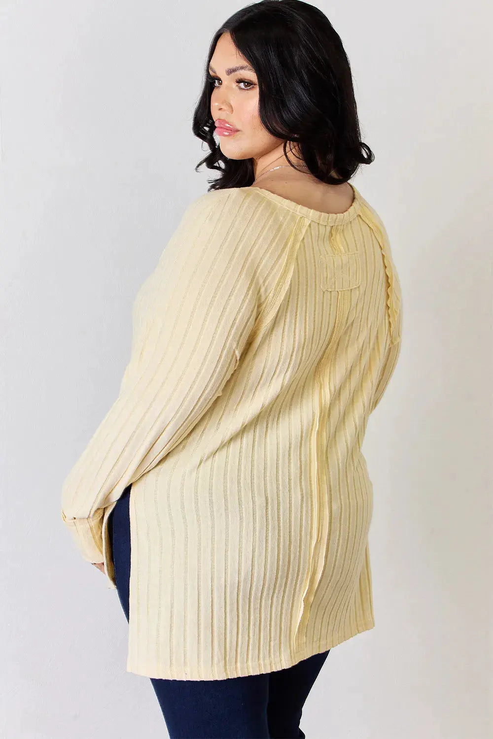 Basic Bae Full Size Ribbed Round Neck Slit T‑Shirt | Partner Labels Selection by Partner Label