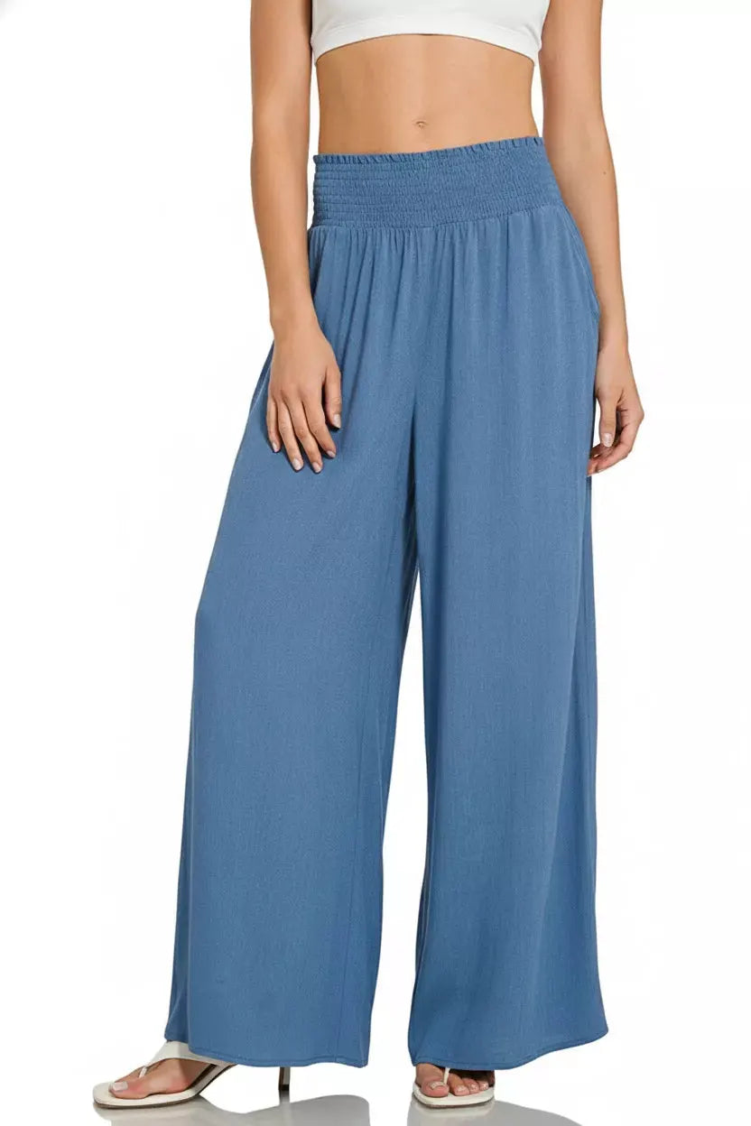 Zenana Smocked Waistband Wide Leg Lounge Pants by Zenana