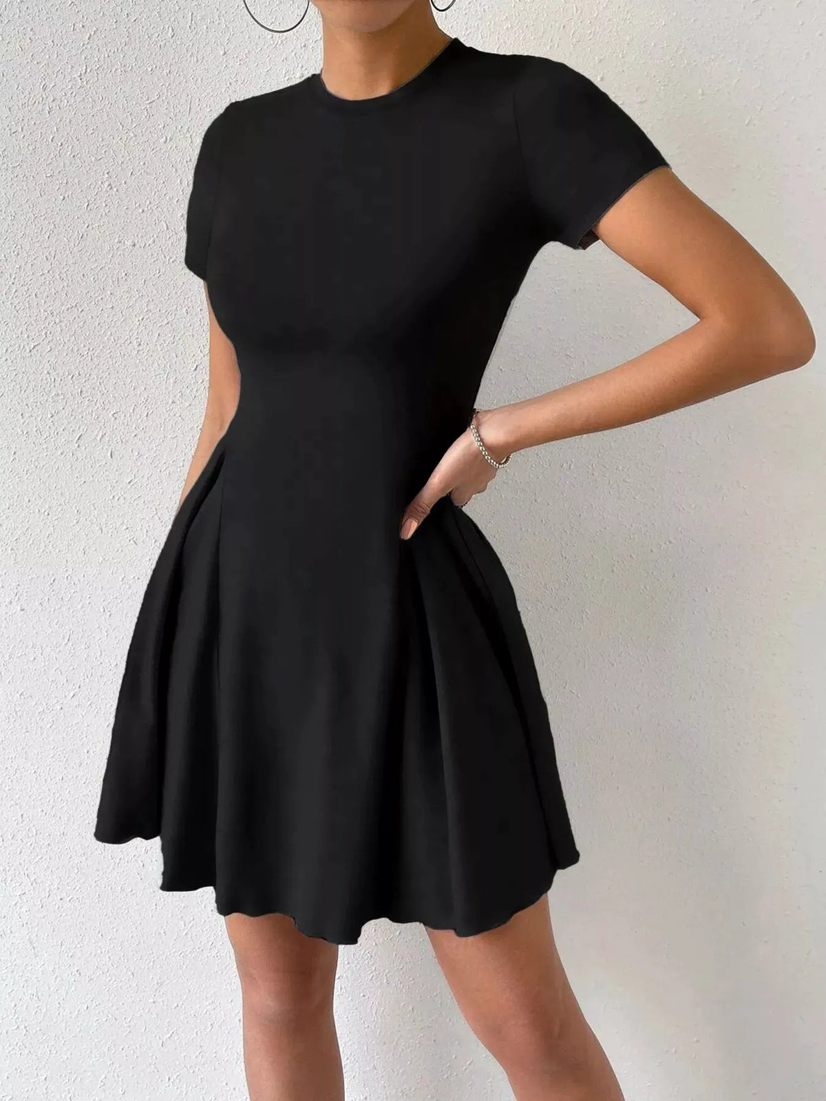 Round Neck Short Sleeve Mini Dress by Partner Label